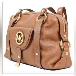 Michael Kors Brown Leather Fulton Satchel purse  &  Matching Wallet Gold Accents